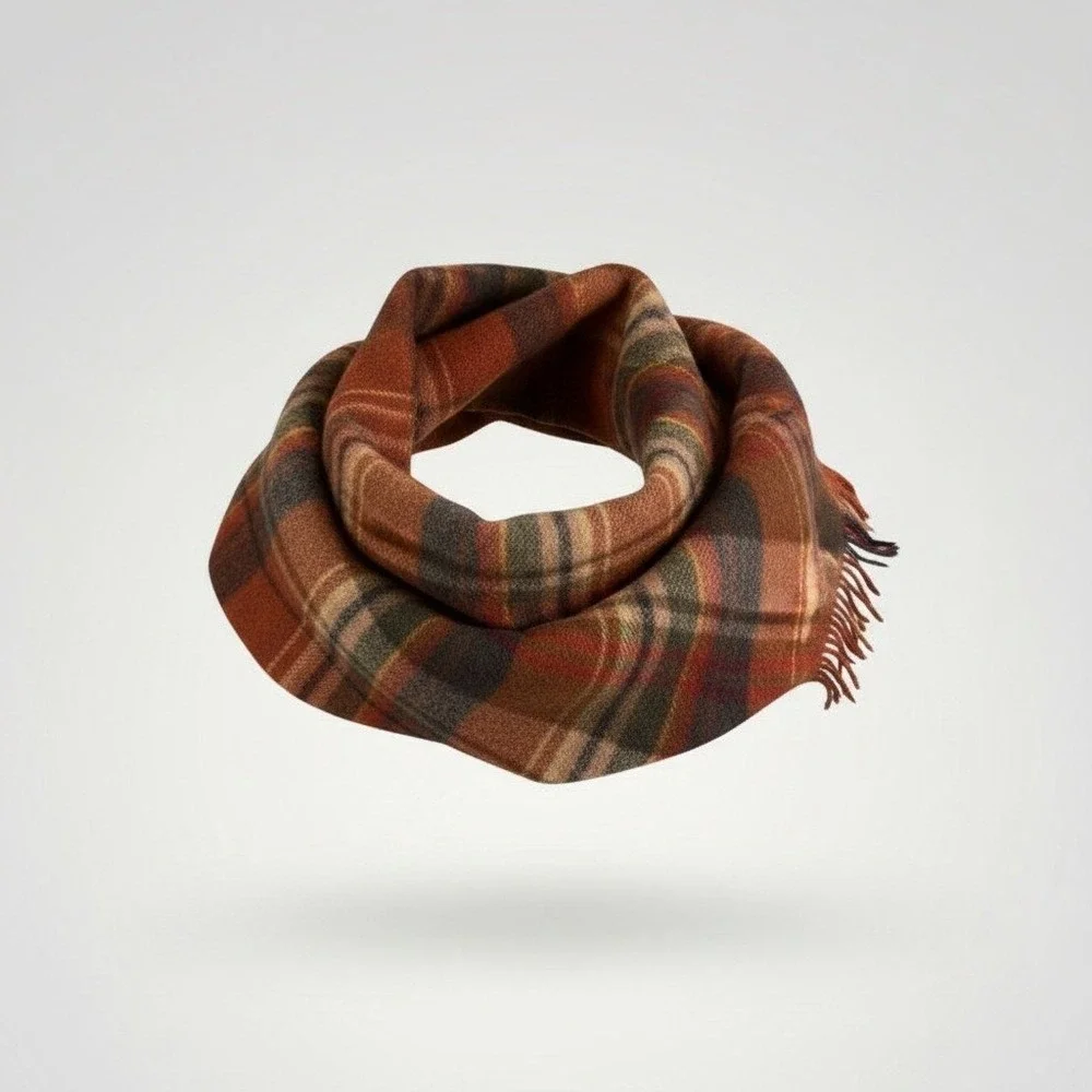 John Hanly & Co Ireland Wool Scarf Orange Plaid Fringed Heritage Dark Academia
